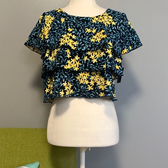 Zara Tops Zara Blue Floral Ruffle Crop Top New Poshmark